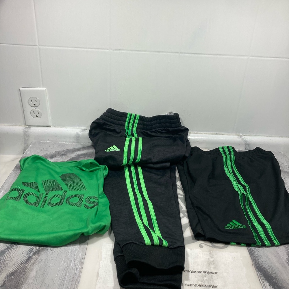 Adidas medium 10-12 long pants, shorts and Sri-fit shirt